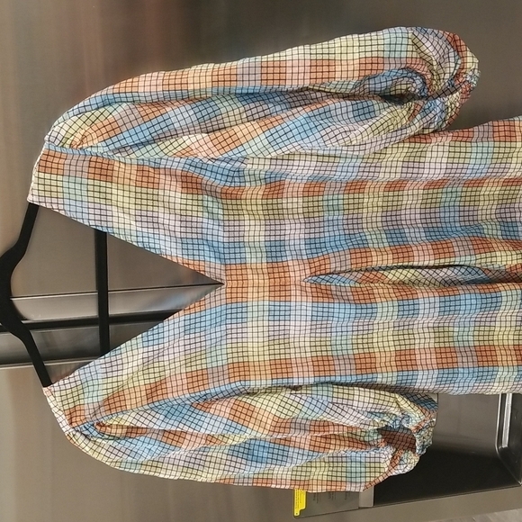 💕GANNI💕 Seersucker Check Dress ~ Midi Tent Plaid Picnic Balloon Sleeve Size 40 - Picture 15 of 16